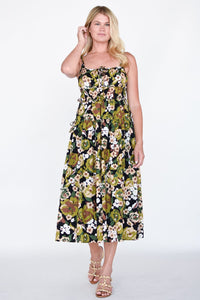 Floral Shirred Midi Dress