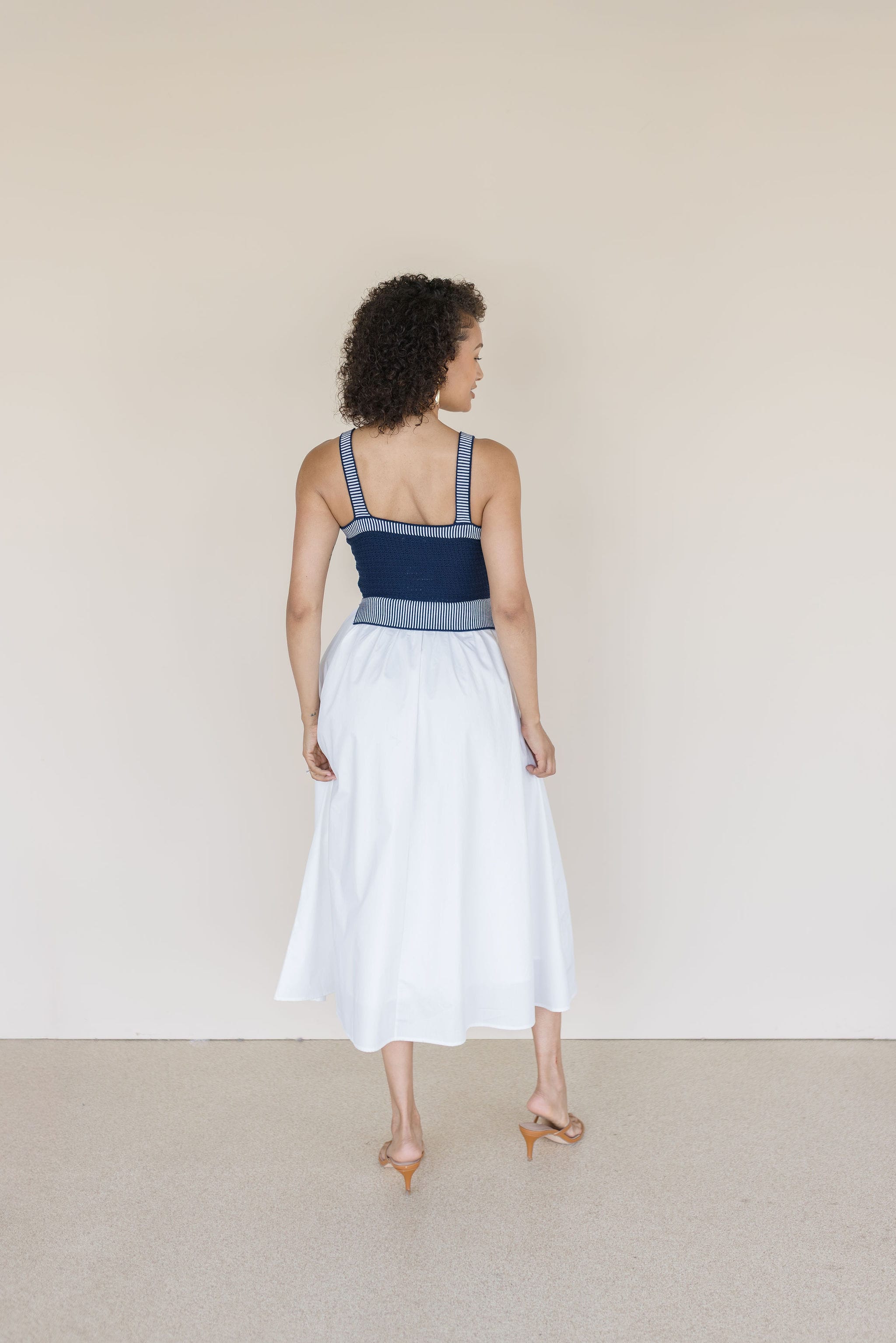 Coastal Drift Mixed Media Midi Dress