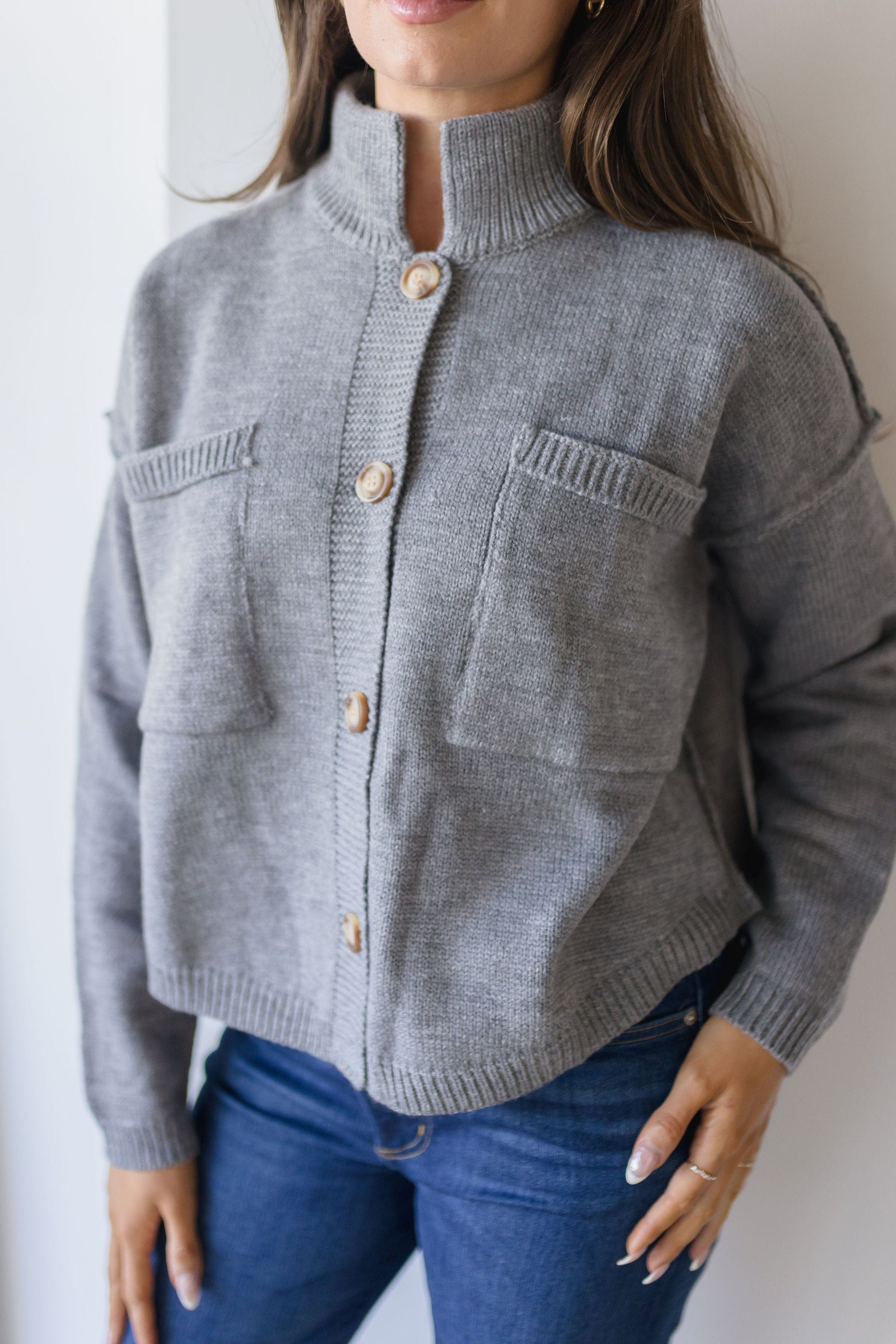 Dusty High Neck Cardigan Dusty High Neck Cardigan