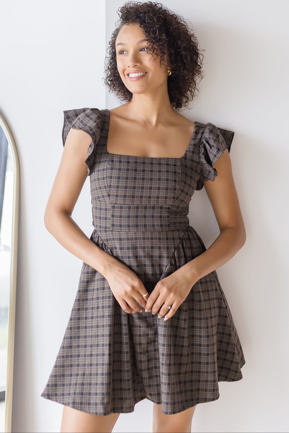 ruffle corset mini dress Large / Dark Brown
