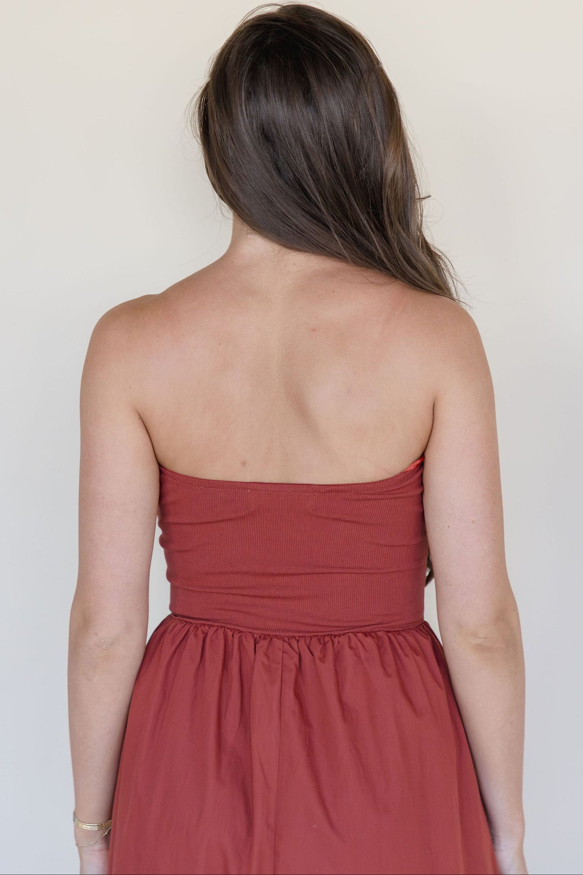 Elton Mixed Media Strapless Maxi Dress