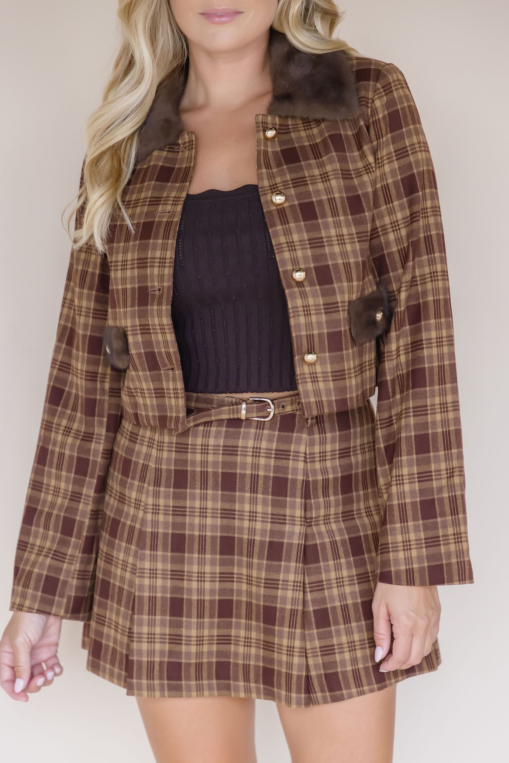 Hollis Plaid Belted Mini Skirt Hollis Plaid Belted Mini Skirt