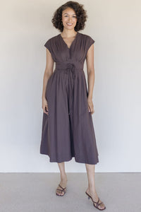 Pleated V Neck Midi Dress