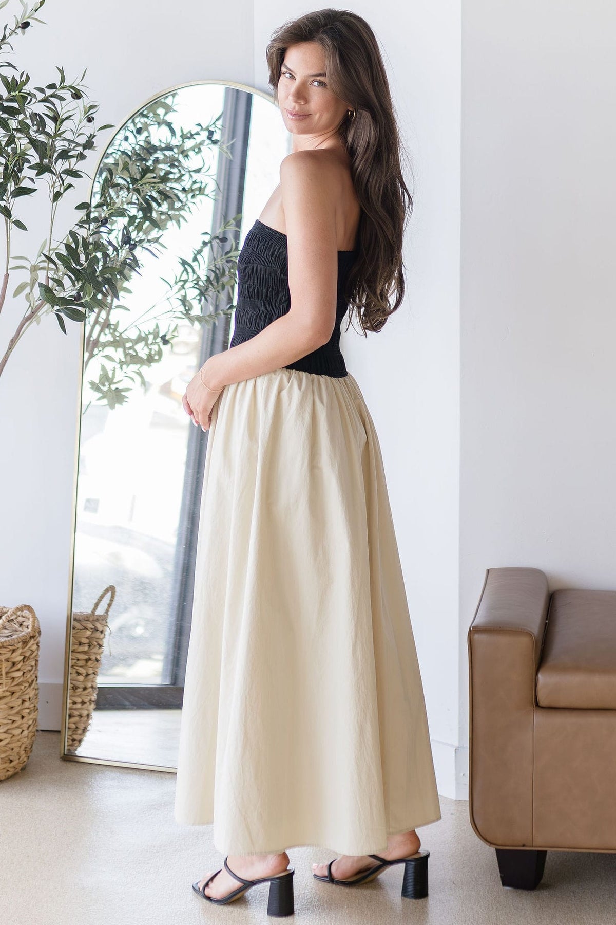 beige bandeau dress Bandeau Cut Out Knot Detail Maxi Dress In Cream | EGO US