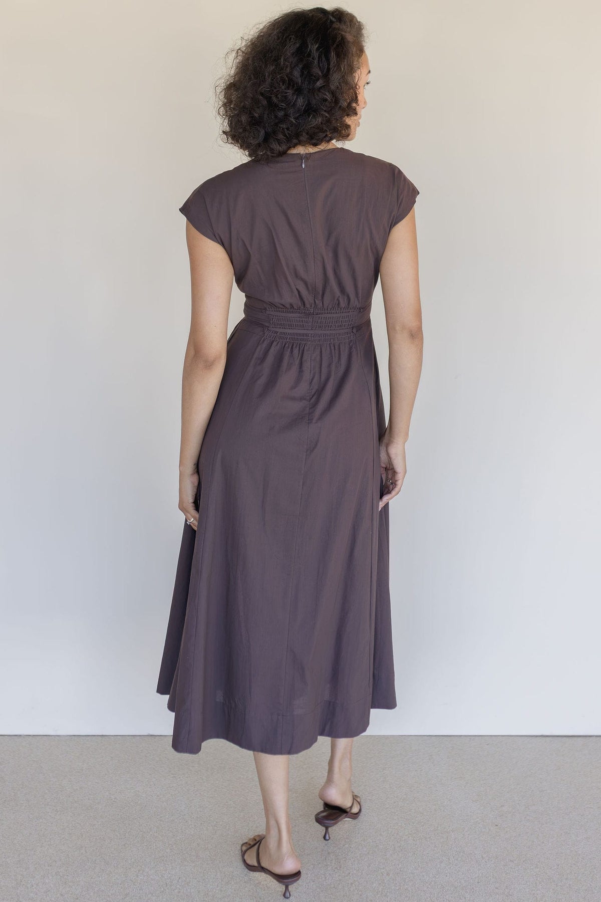 Pleated V Neck Midi Dress