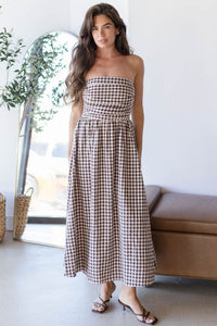 Ashford Strapless Gingham Midi Dress