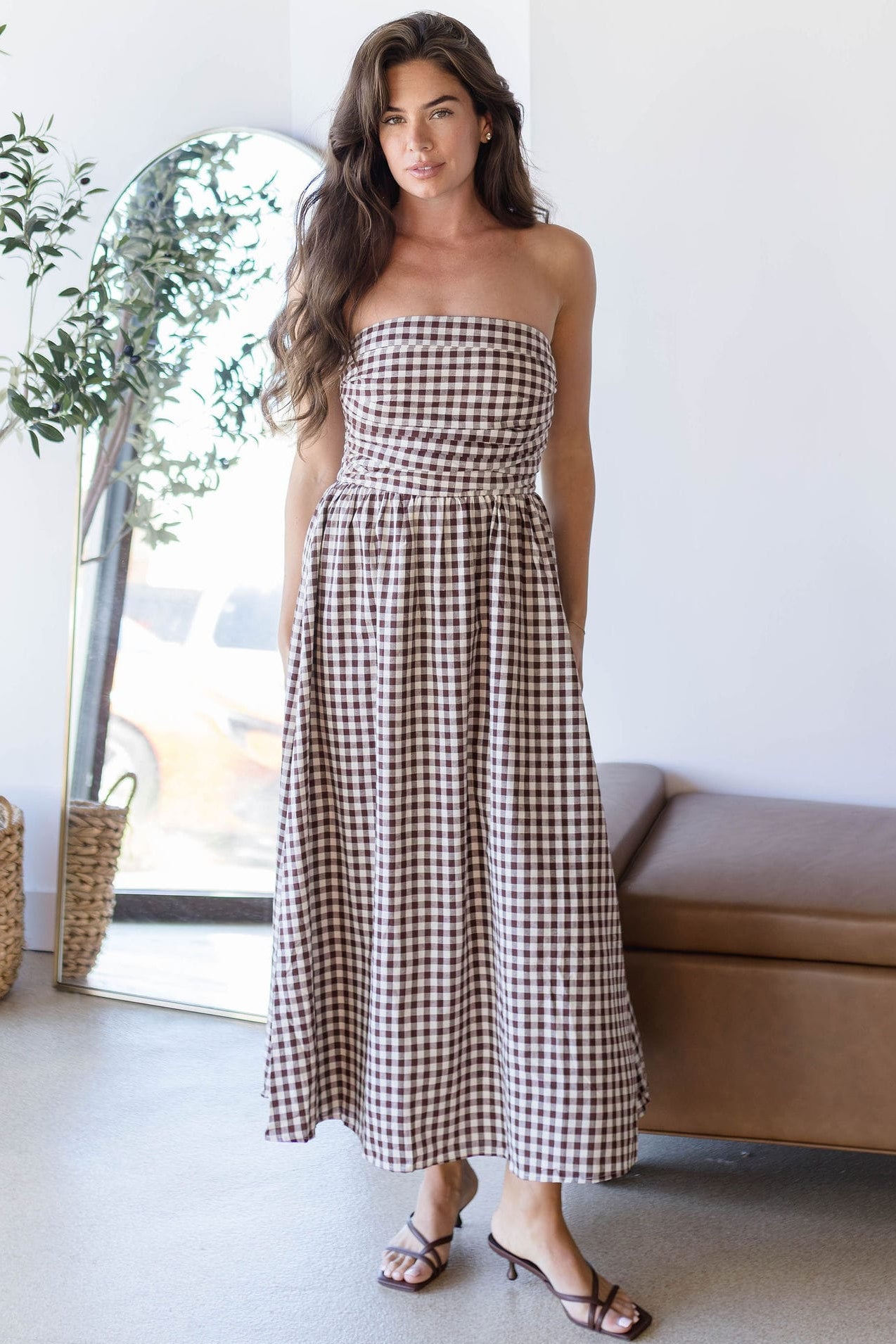 Ashford Strapless Gingham Midi Dress