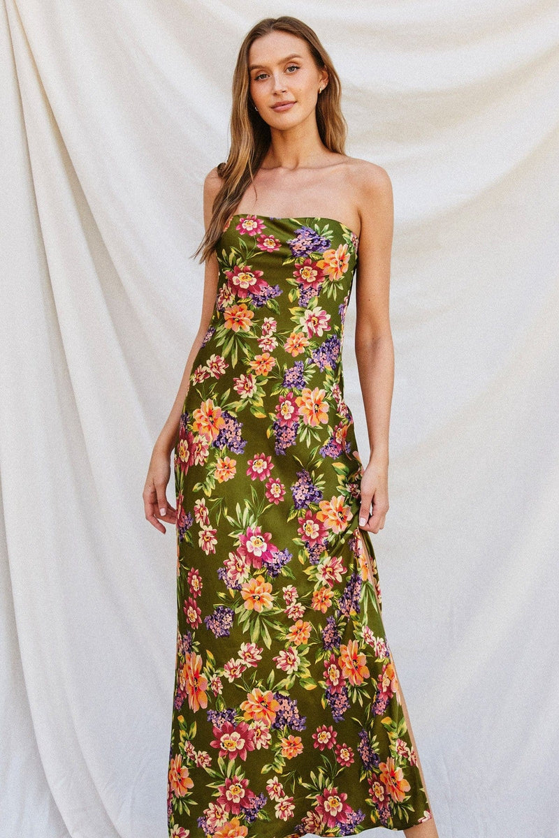 Art Of Bloom Strapless Maxi Dress