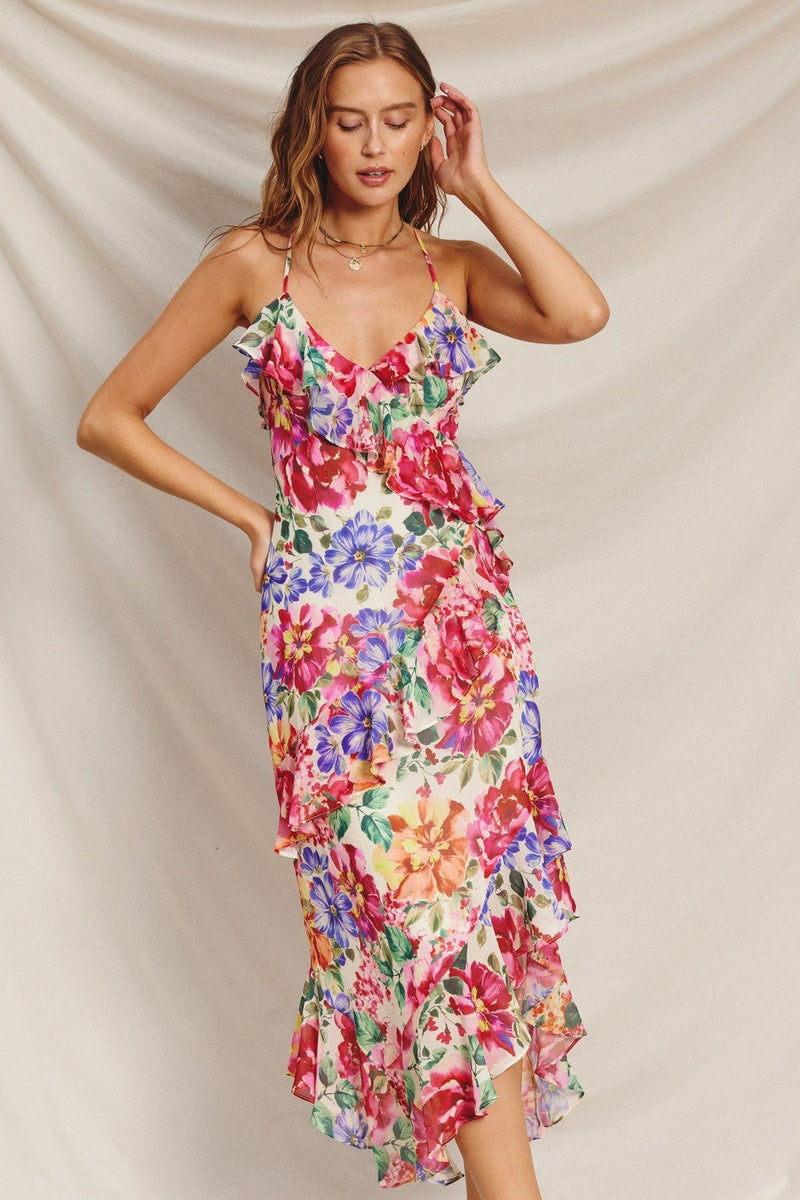 Cyrine Ruffled Floral Maxi Dress