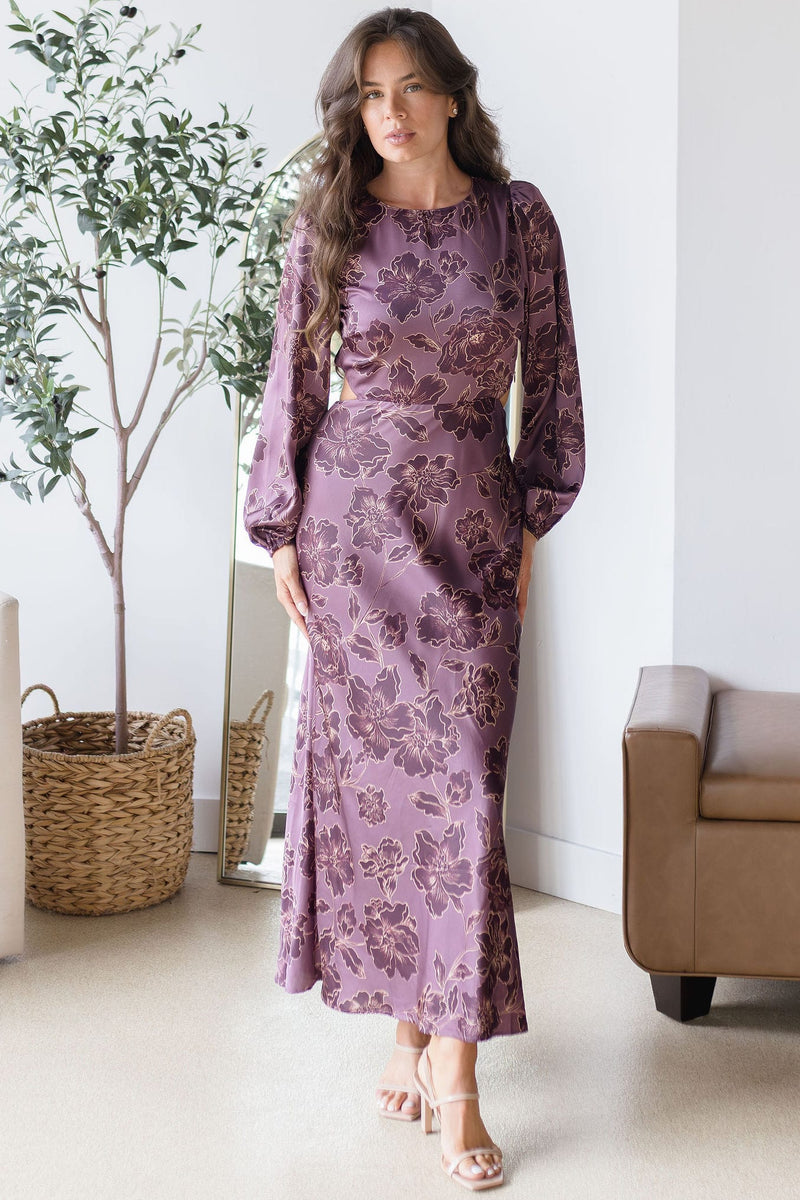 ASTR The Label Quinn Dress Plum Floral