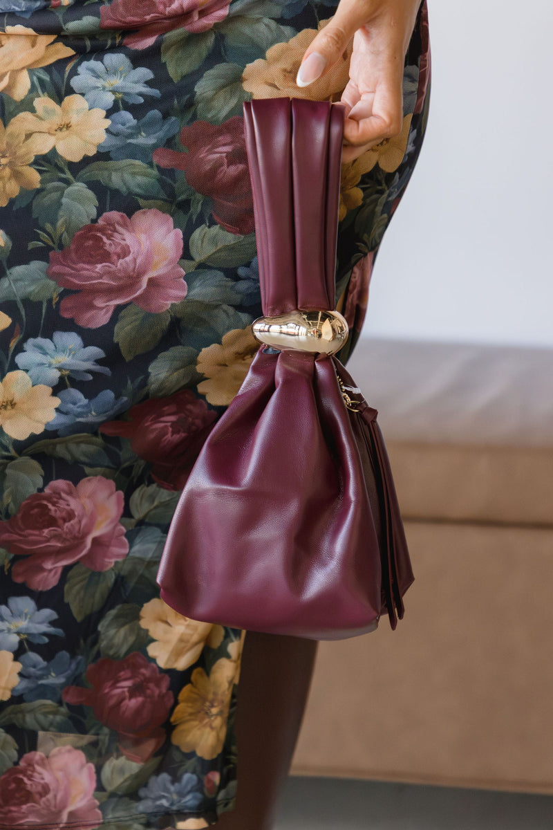 Etta Gold Knot Bag Burgundy