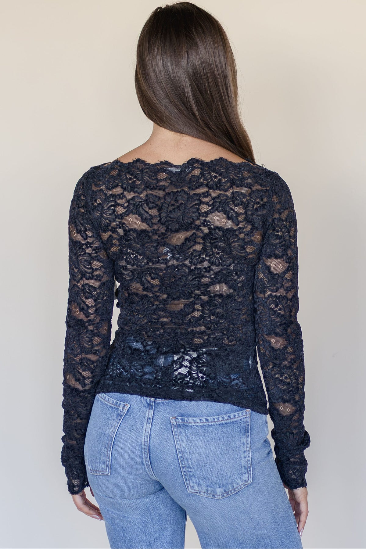 Free People Raising Eyebrows Lace Top Black