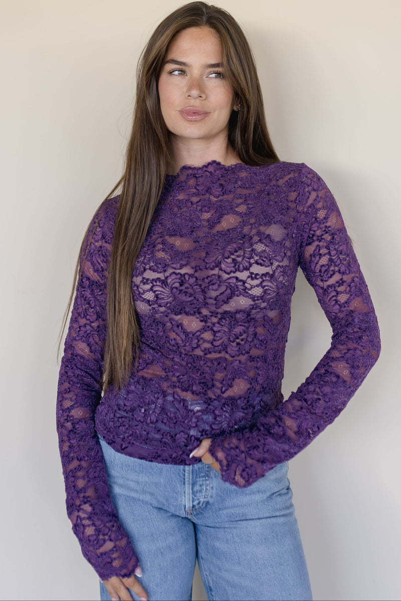 Free People Raising Eyebrows Lace Top Italian Plum