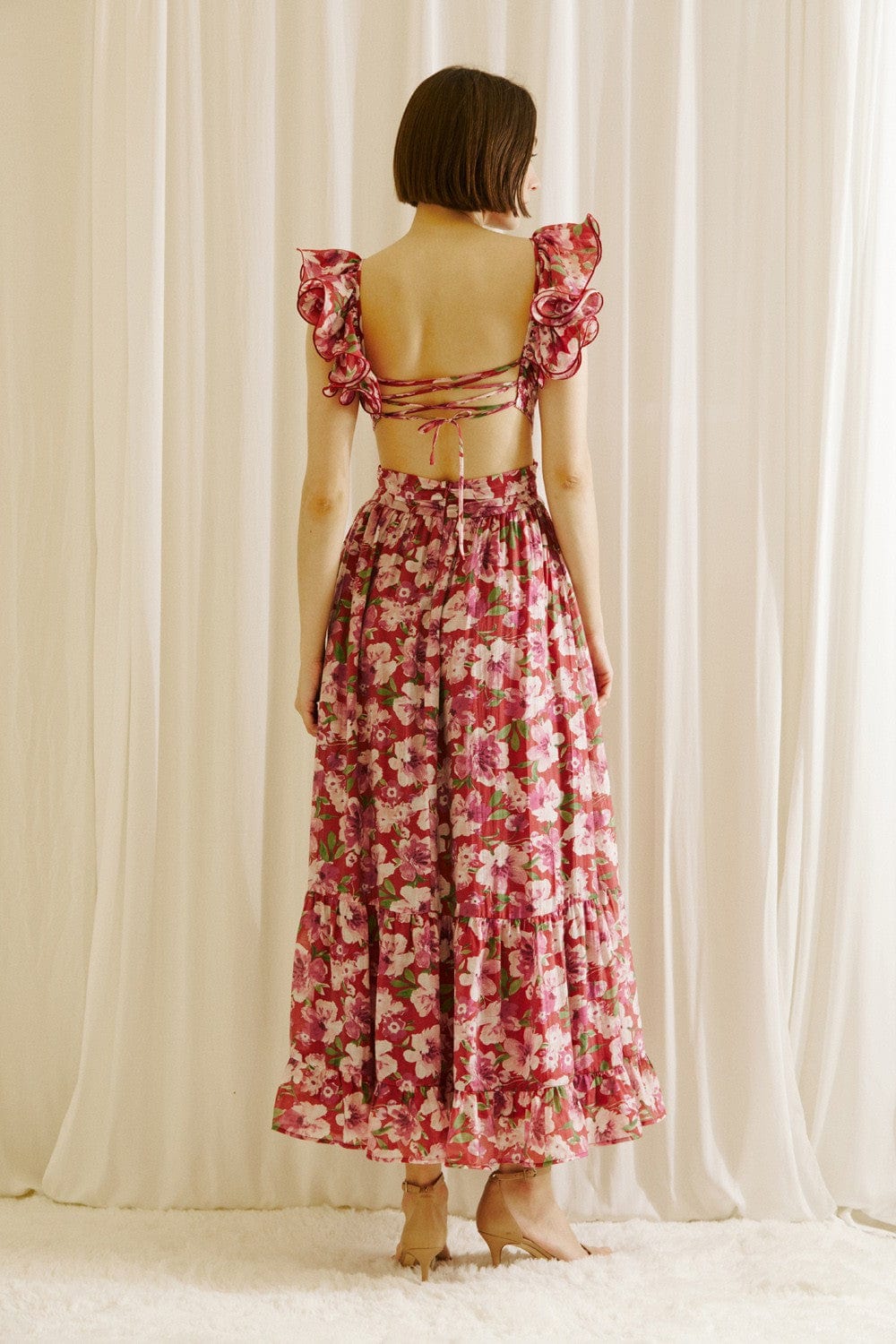 ophelia maxi dress Small / Berry Floral m-neutral Dry clean only Pastel Colourful Bridesmaid Dress Color:As picture