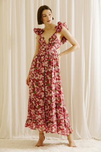 Ophelia Maxi Dress in Berry Floral by Le Rêveur