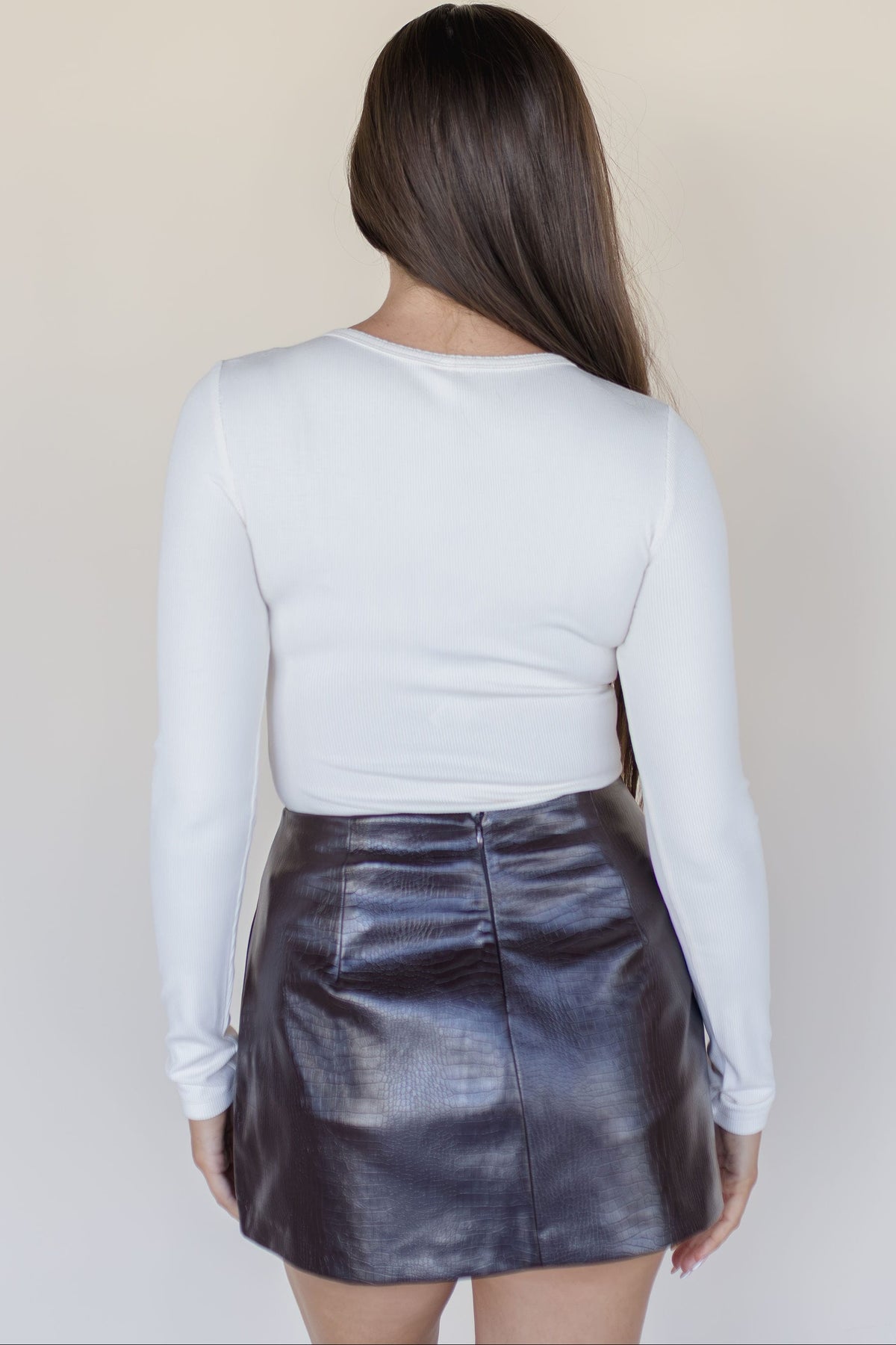 Harper Avery Fallon Croc Leather Mini Skort Chocolate