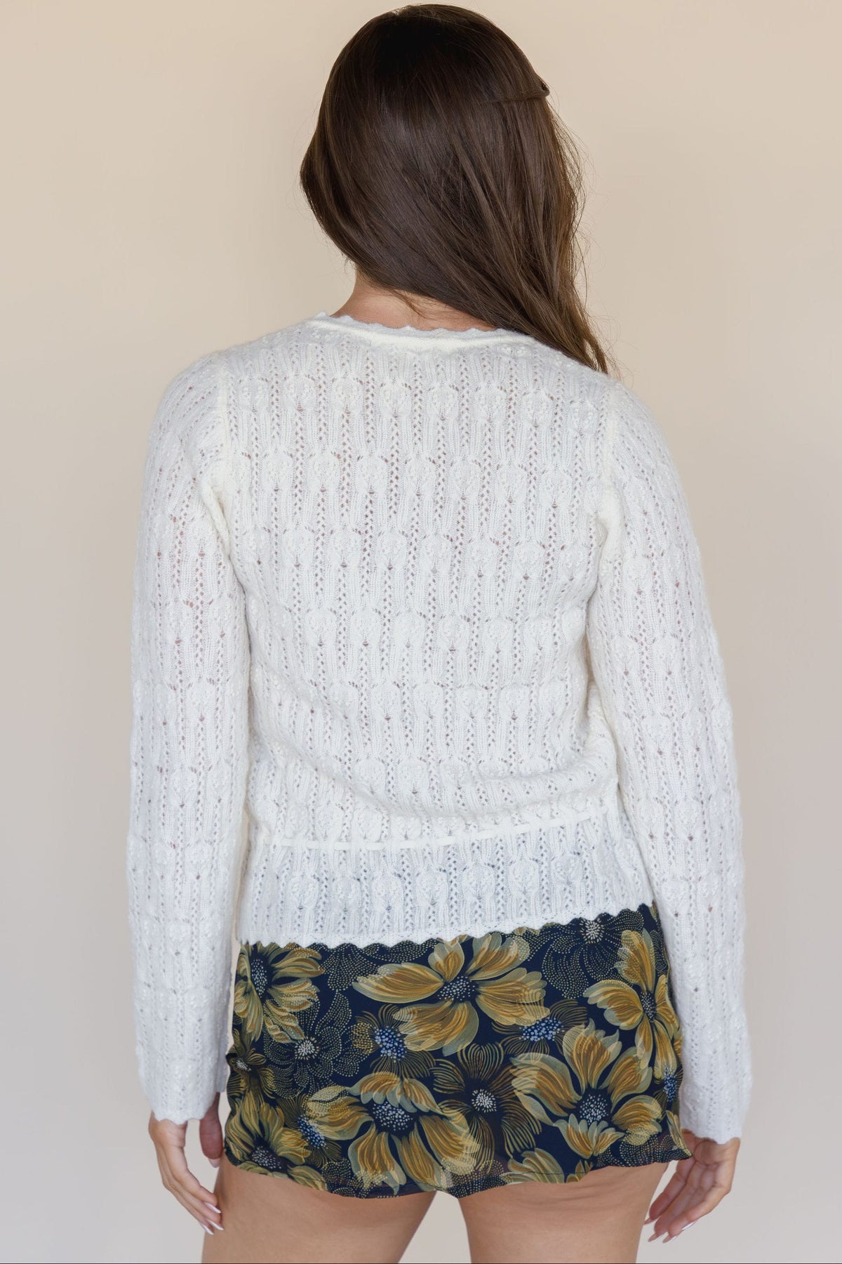 MAXINE Josephine Lace Tie Waist Knit Cardigan Cream