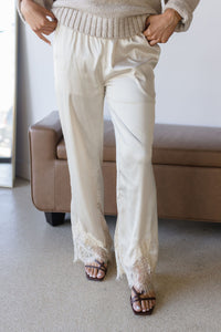 Lunette Chandler Lace Trim Satin Pant Cream