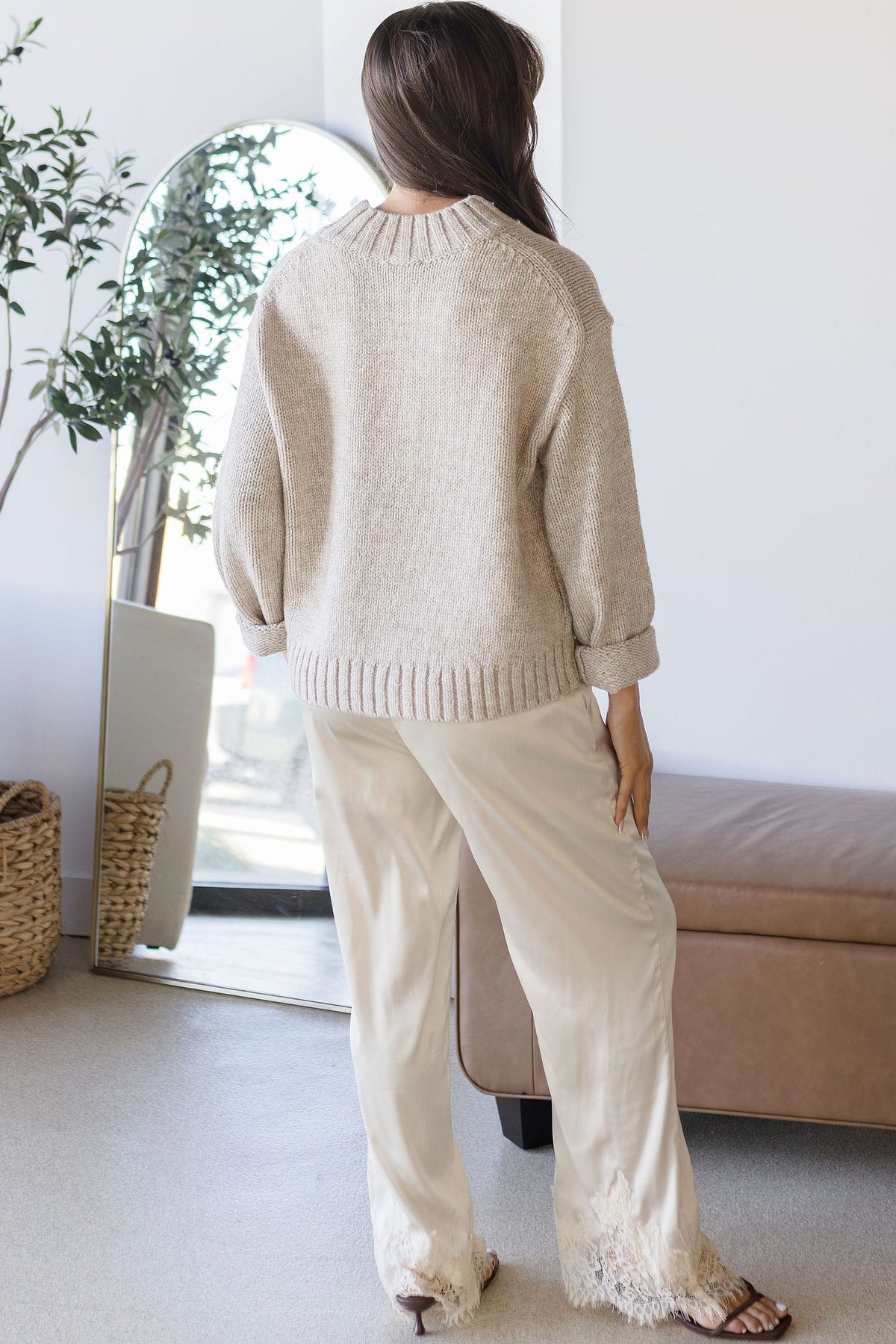 Lunette Chandler Lace Trim Satin Pant Cream