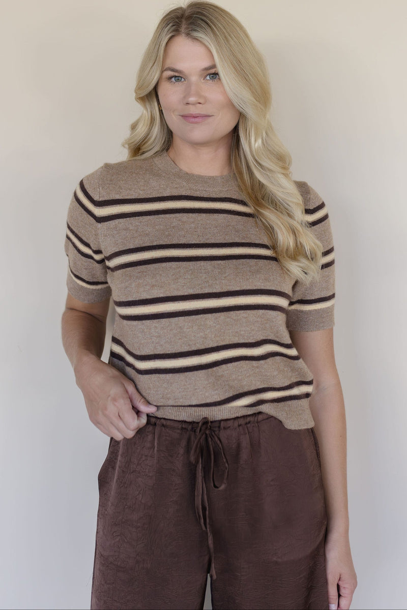 MAXINE Auden Short Sleeve Knit Top Latte Multi