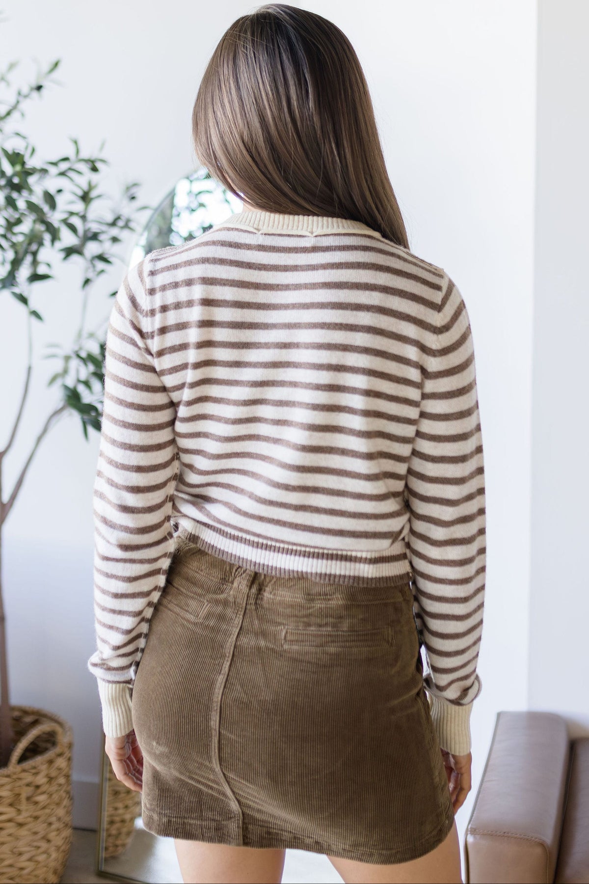 MAXINE Bridget Striped Button Front Cardigan Brown Stripe