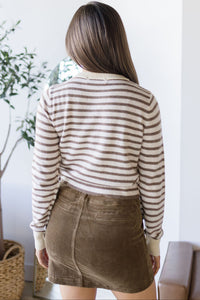 MAXINE Bridget Striped Button Front Cardigan Brown Stripe