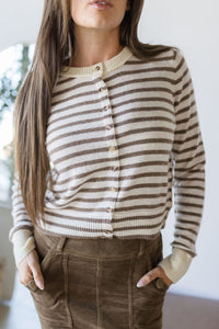 MAXINE Bridget Striped Button Front Cardigan Brown Stripe