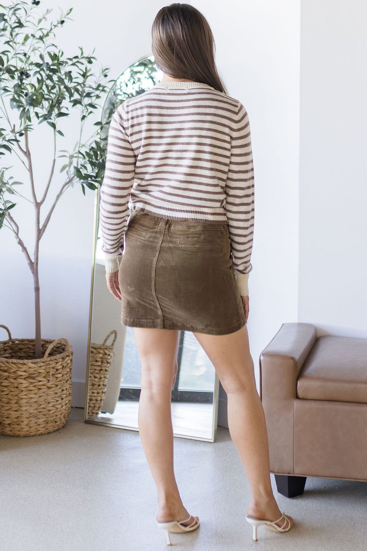 MAXINE Bridget Striped Button Front Cardigan Brown Stripe