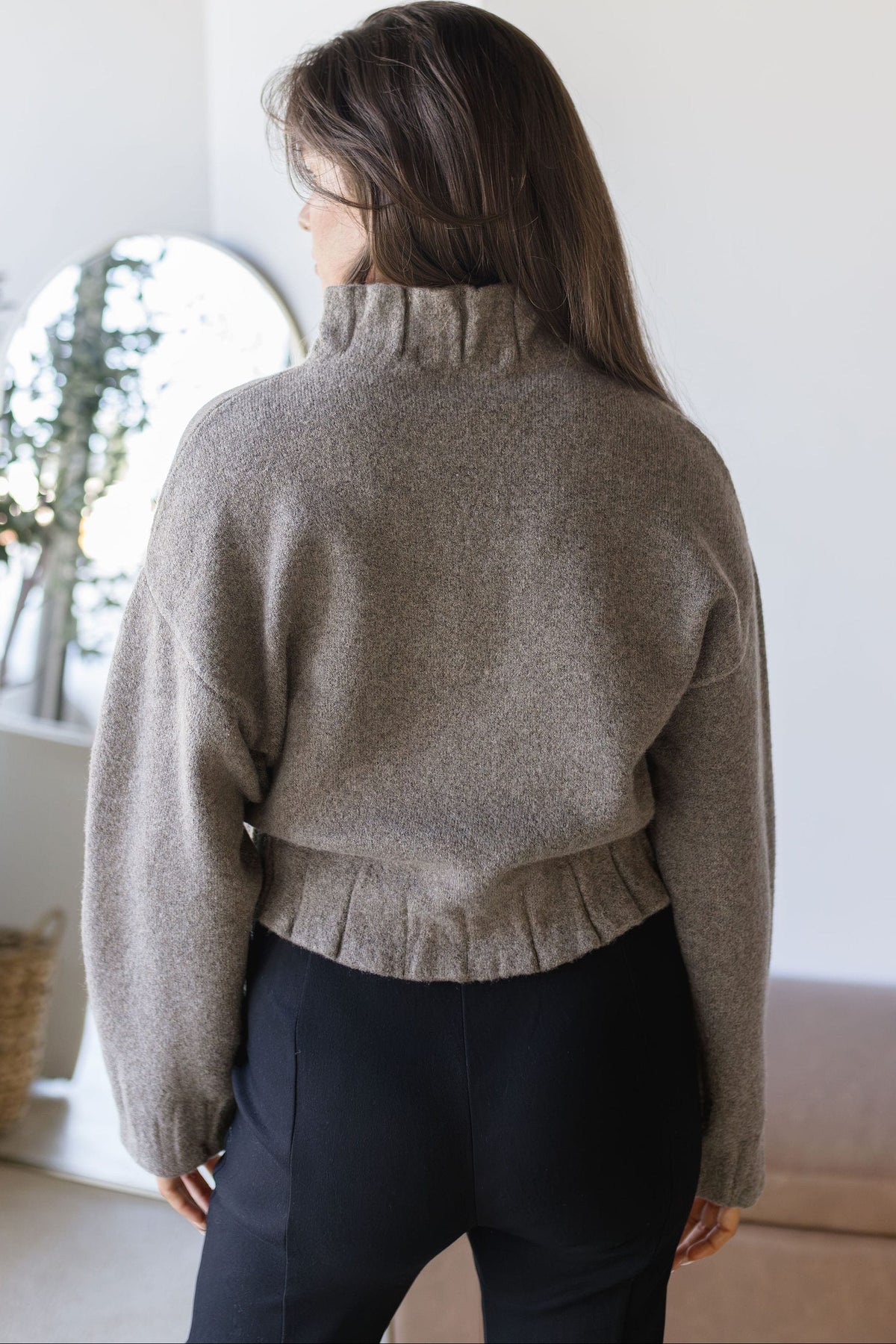 MAXINE Camden High Neck Button Closure Knit Jacket Dark Stone