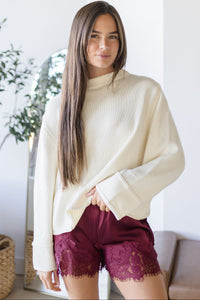MAXINE Lela High Neck Long Sleeve Sweater Cream