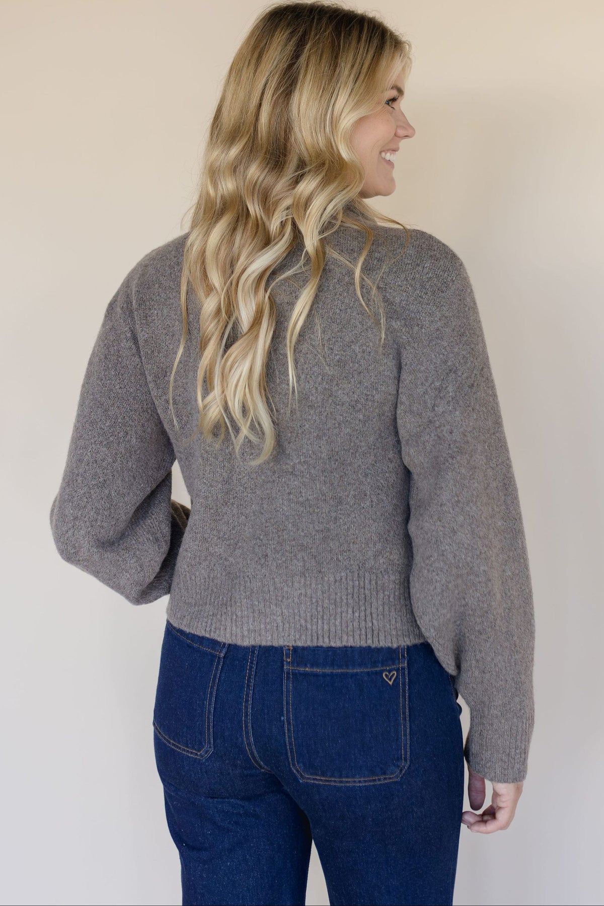 MAXINE Palmer Button Front Sweater With Neck Scarf Mocha
