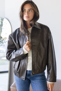 MAXINE Shiloh Leather Bomber Jacket Brown