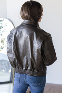 MAXINE Shiloh Leather Bomber Jacket Brown