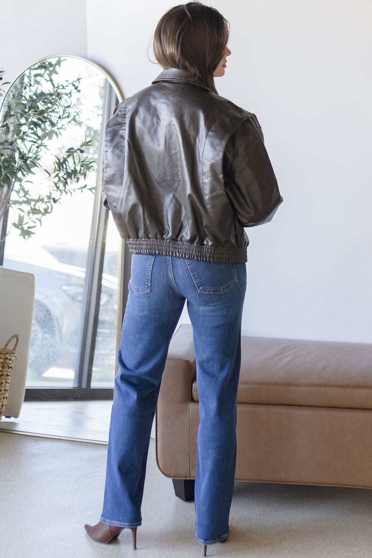 MAXINE Shiloh Leather Bomber Jacket Brown