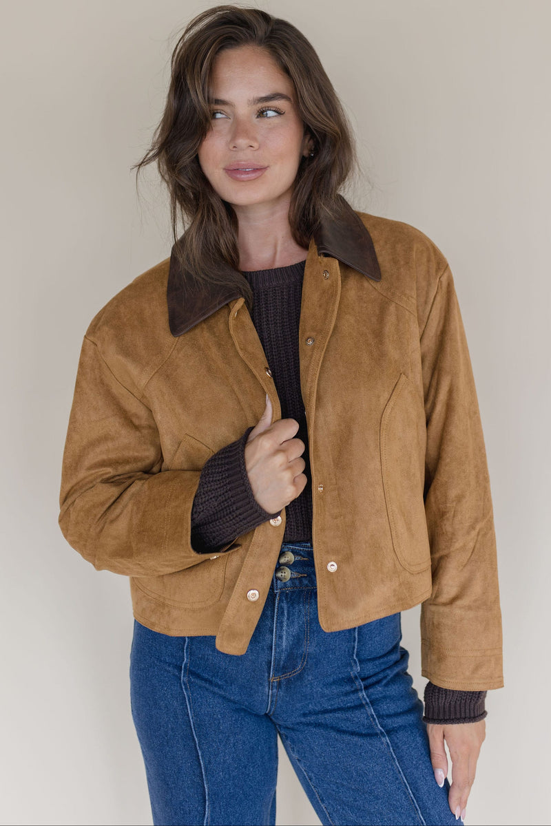 Moon River Contrast Collar Jacket Camel