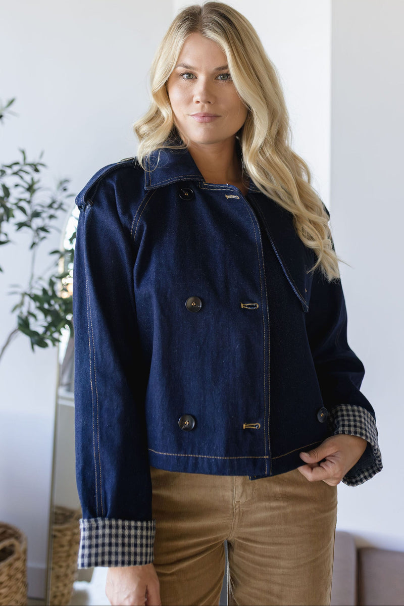 Moon River Denim Double Breasted Trench Jacket Indigo