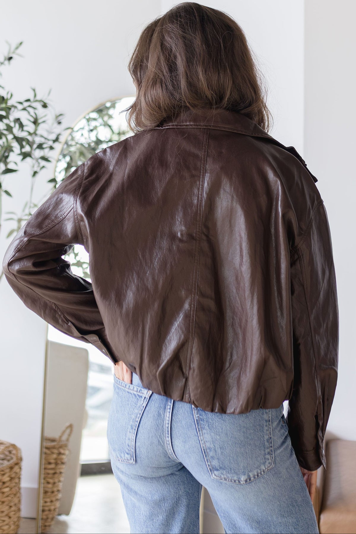 Moon River Mock Neck Bomber Jacket Chocolate