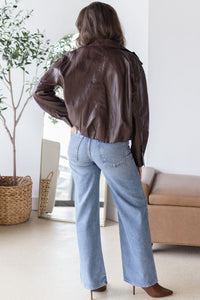 Moon River Mock Neck Bomber Jacket Chocolate