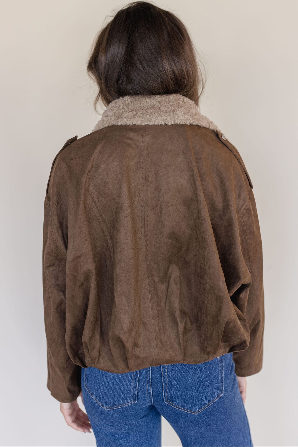 Moon River Shearling Collar Suede Jacket Brown