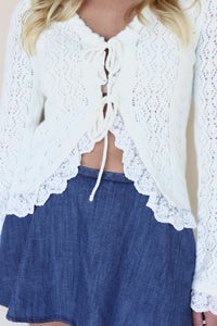 Lacey Pointelle Tie-Front Cardigan Lacey Pointelle Tie-Front Cardigan