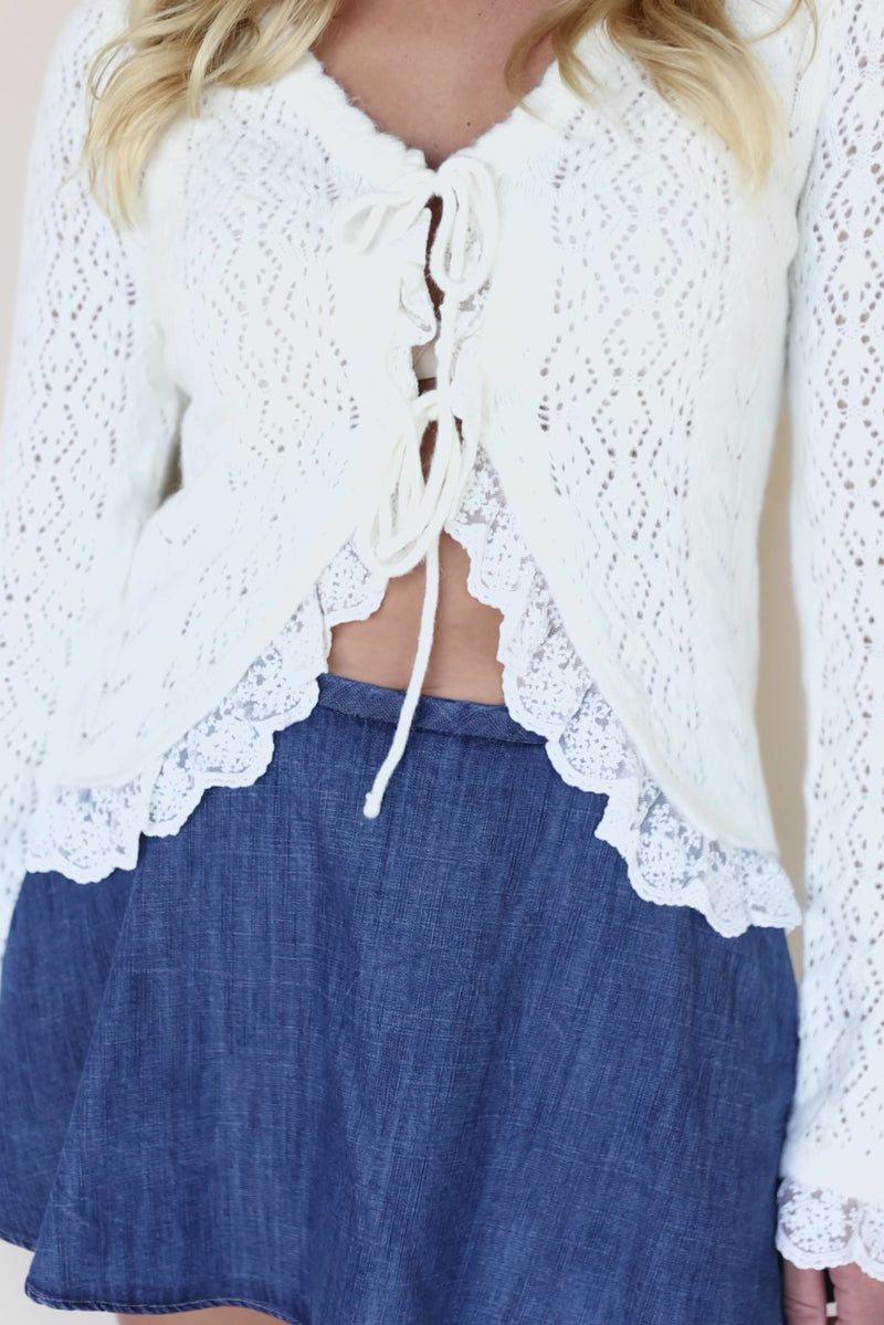 Lacey Pointelle Tie-Front Cardigan Lacey Pointelle Tie-Front Cardigan