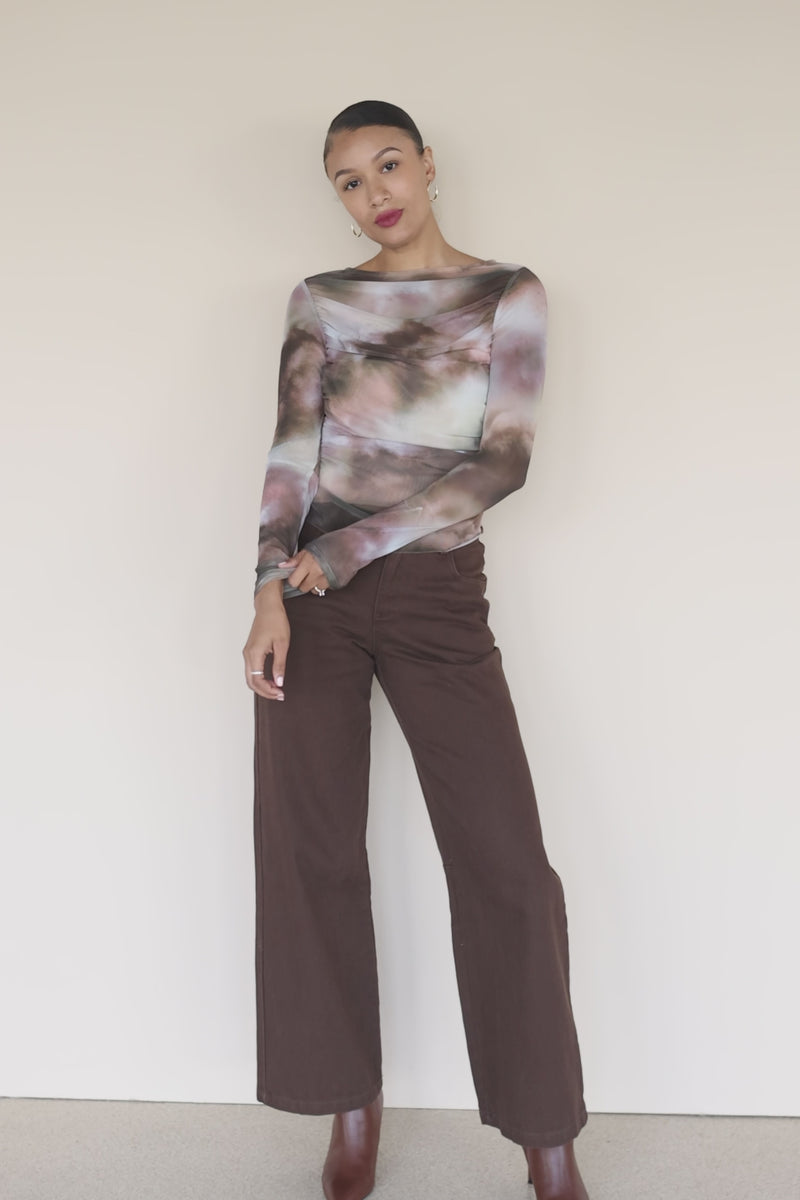 Bronte Ruched Long Sleeve Mesh Top Bronte Ruched Long Sleeve Mesh Top