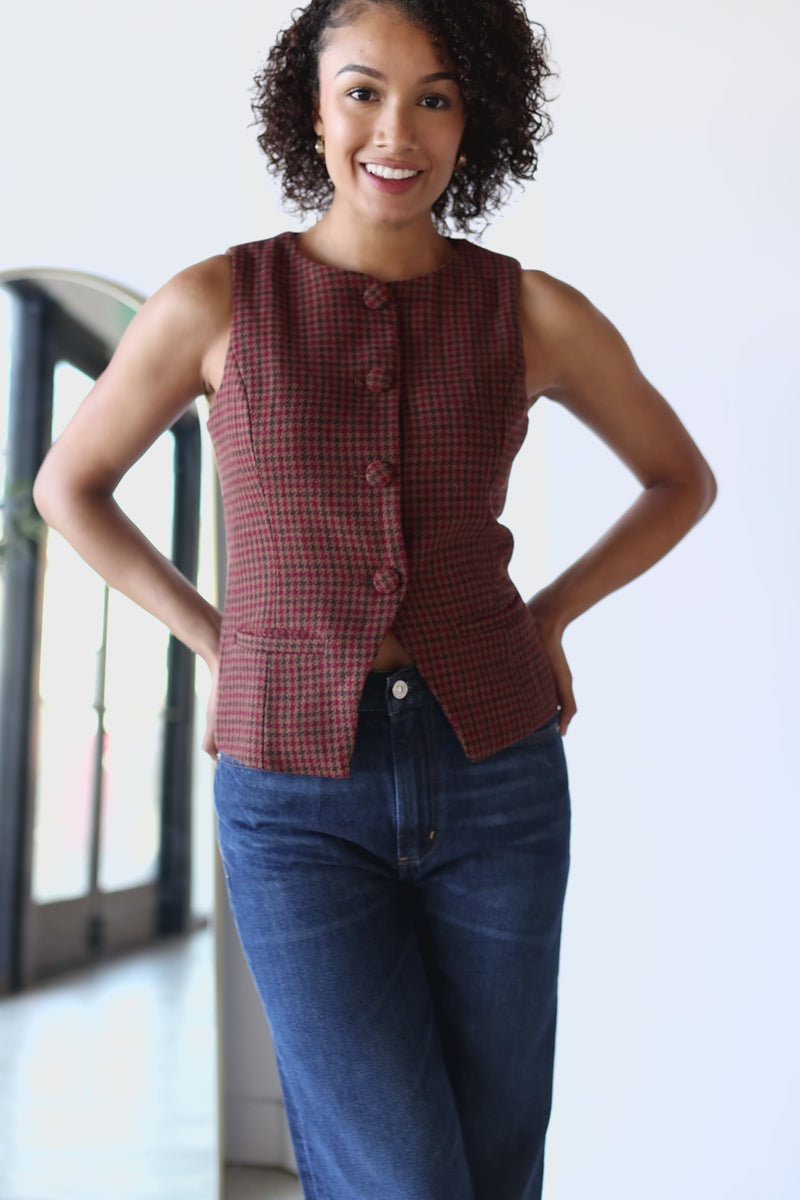 Drew Houndstooth Button Vest