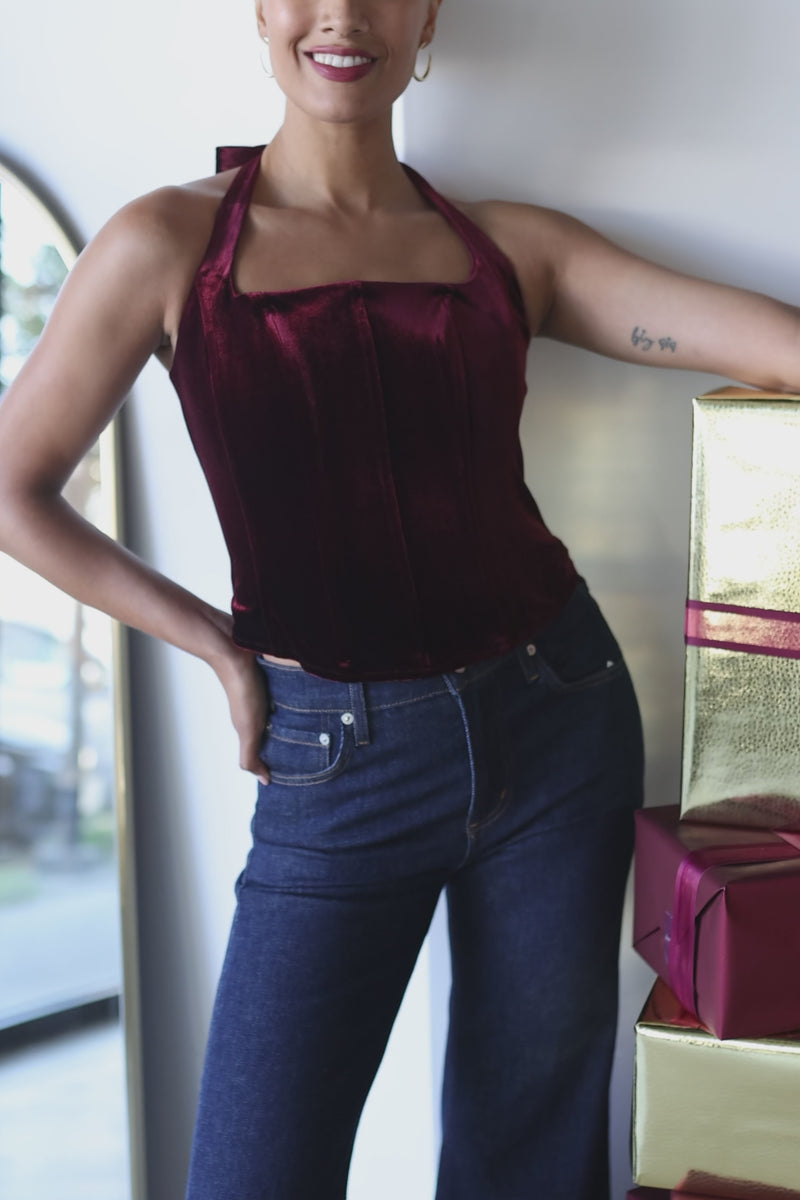 Jacy Velvet Corset Halter Top Jacy Velvet Corset Halter Top