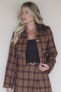 Harland Plaid Fur Trim Crop Jacket Harland Plaid Fur Trim Crop Jacket