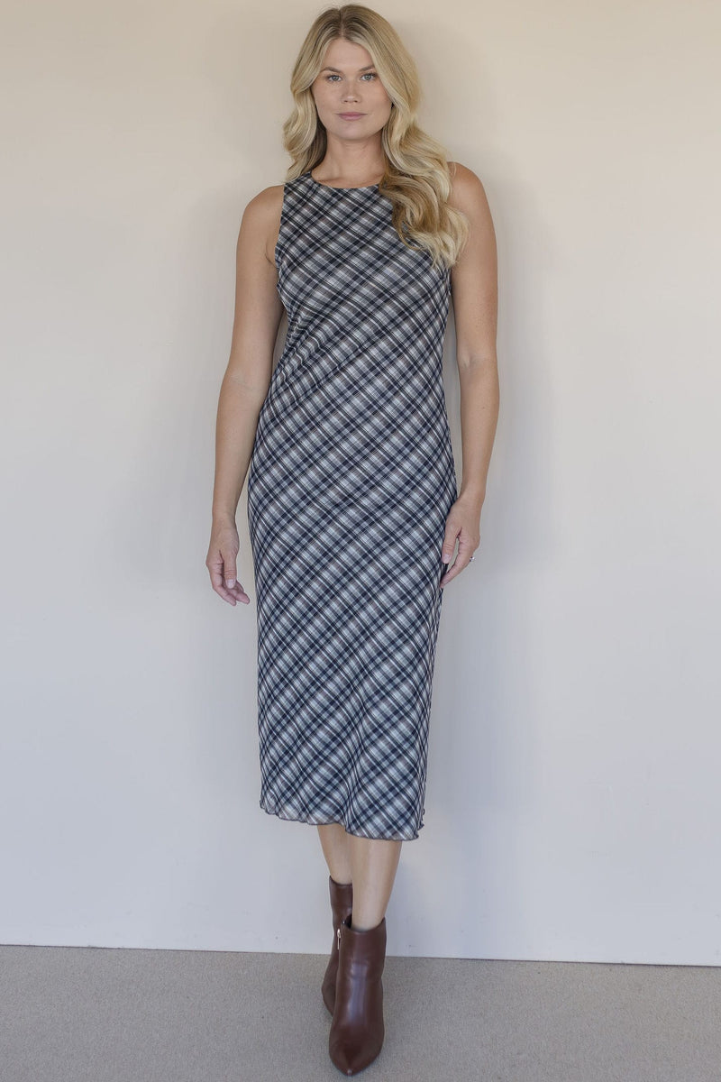 Raisonnel Plaid Mesh Maxi Dress Black Ivory Plaid