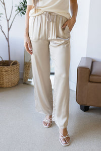 Raisonnel Serena Satin Pull-On Pants Khaki Beige