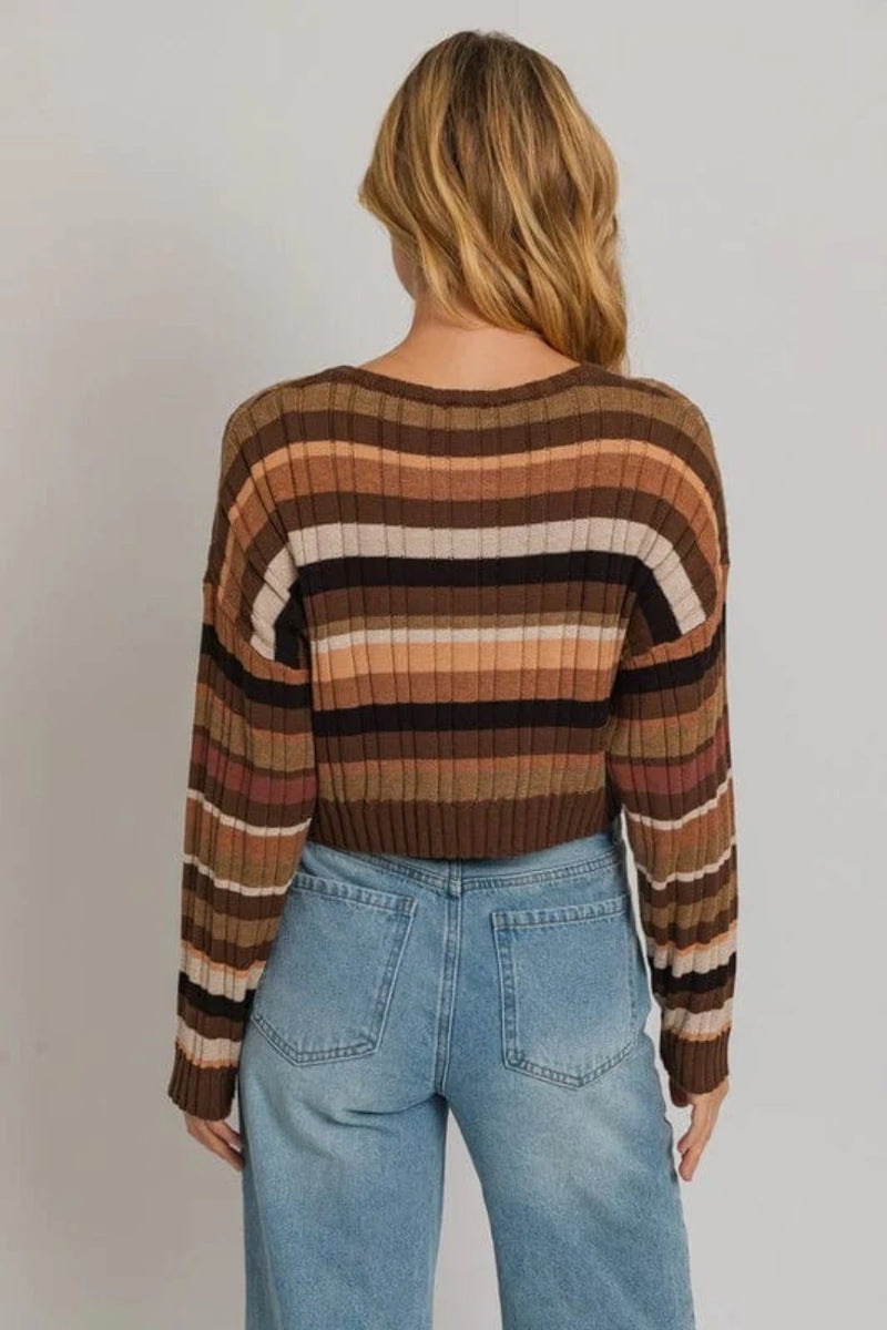 Cropped Brown Striped Sweater
