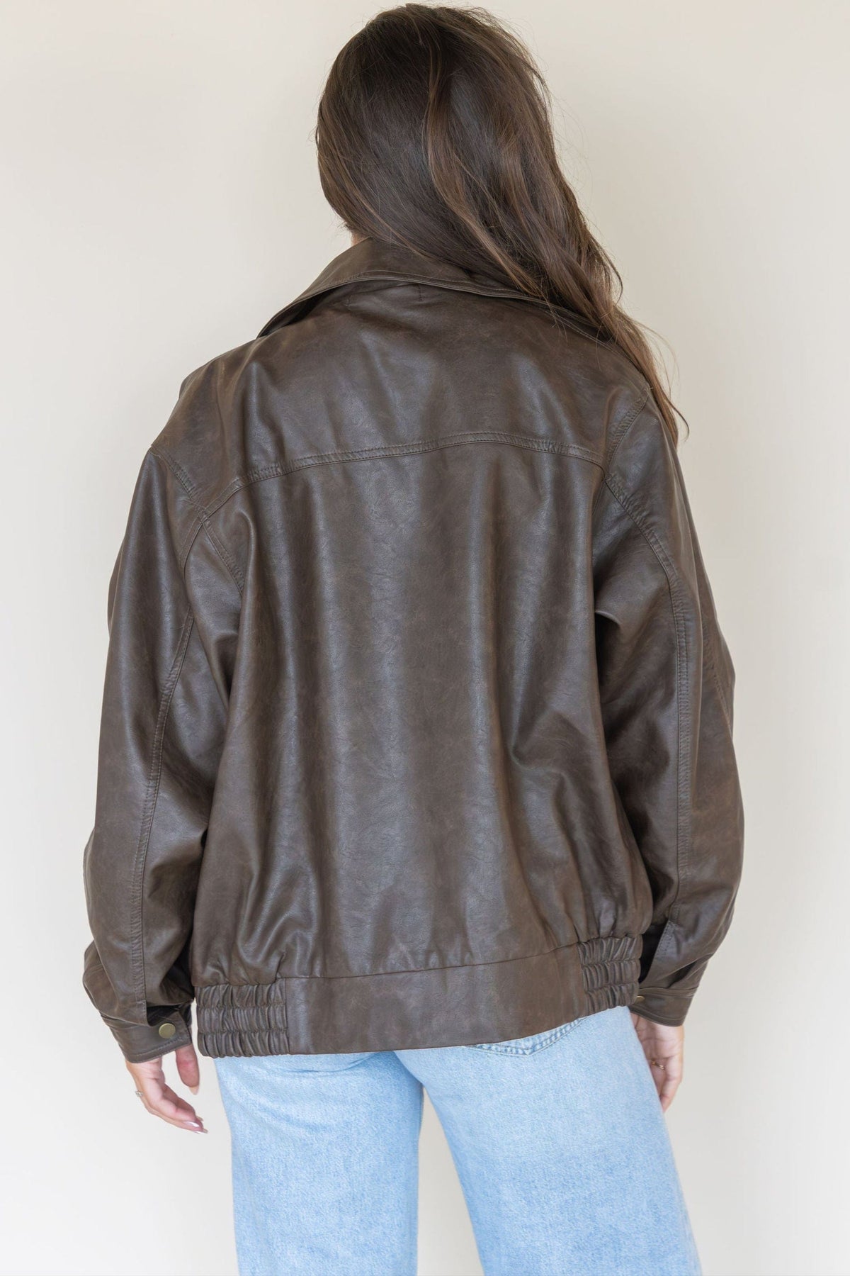WREN The Label Briar Oversized Leather Jacket Espresso