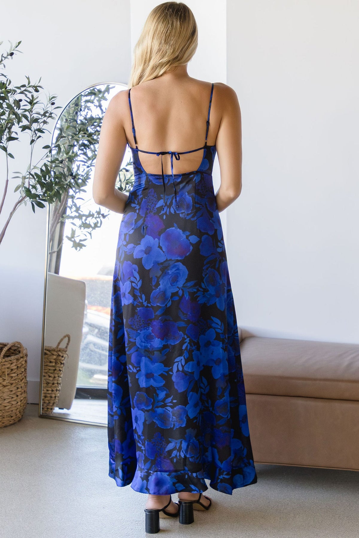 WREN The Label Cyrine Ruffle Floral Maxi Dress Blue Floral